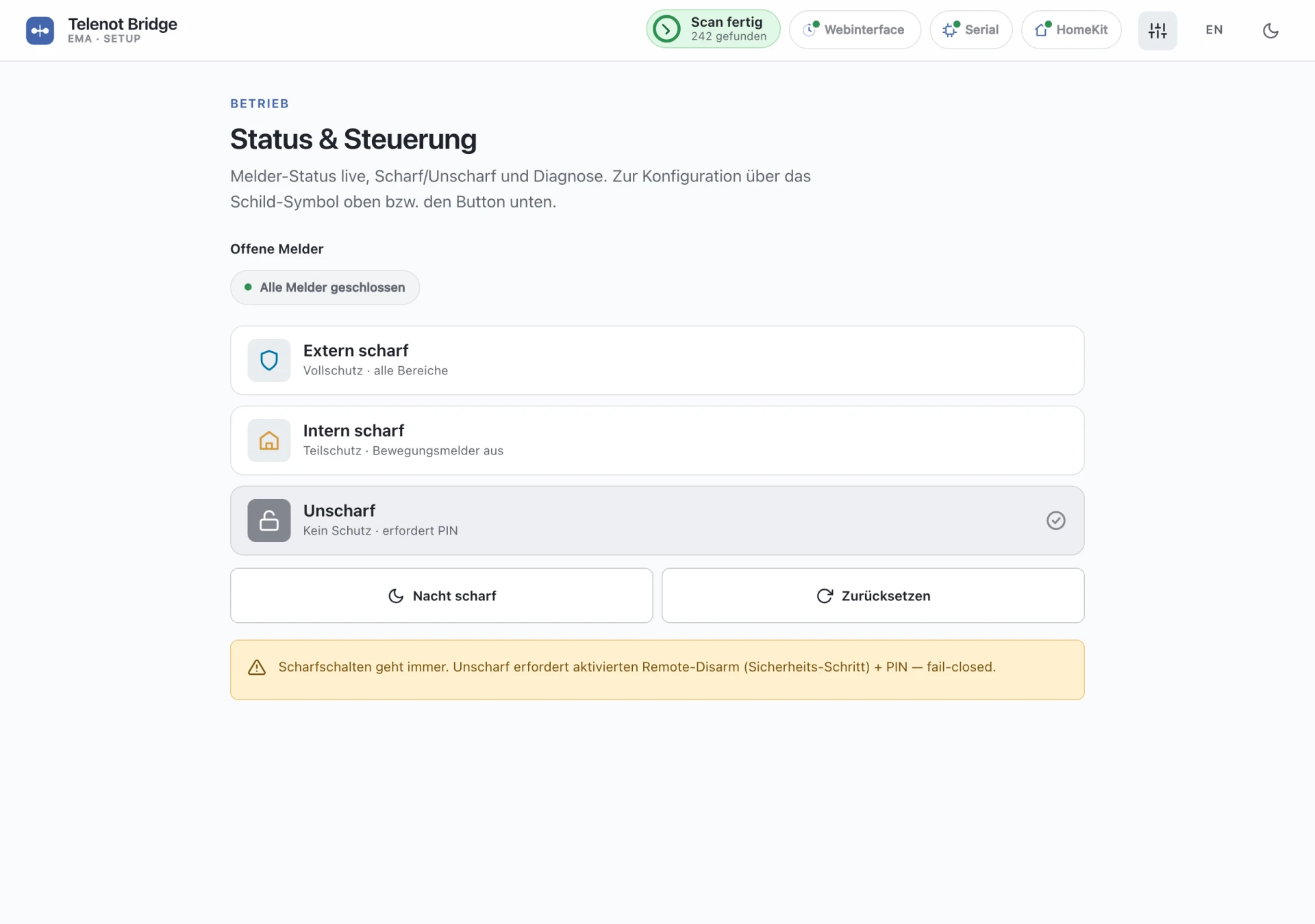 Status- und Steuerungs-Ansicht der Bridge