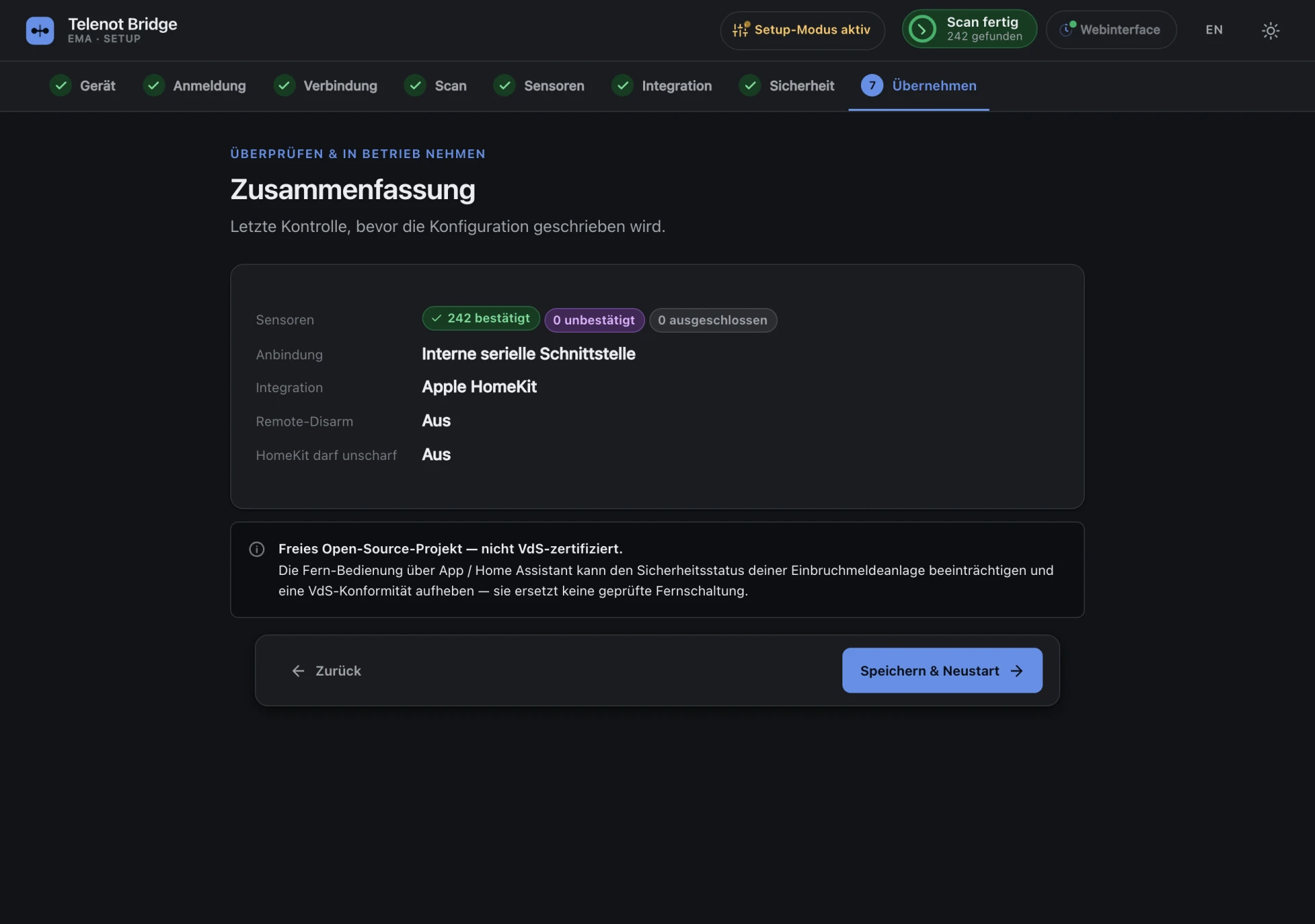 Zusammenfassung vor dem Speichern