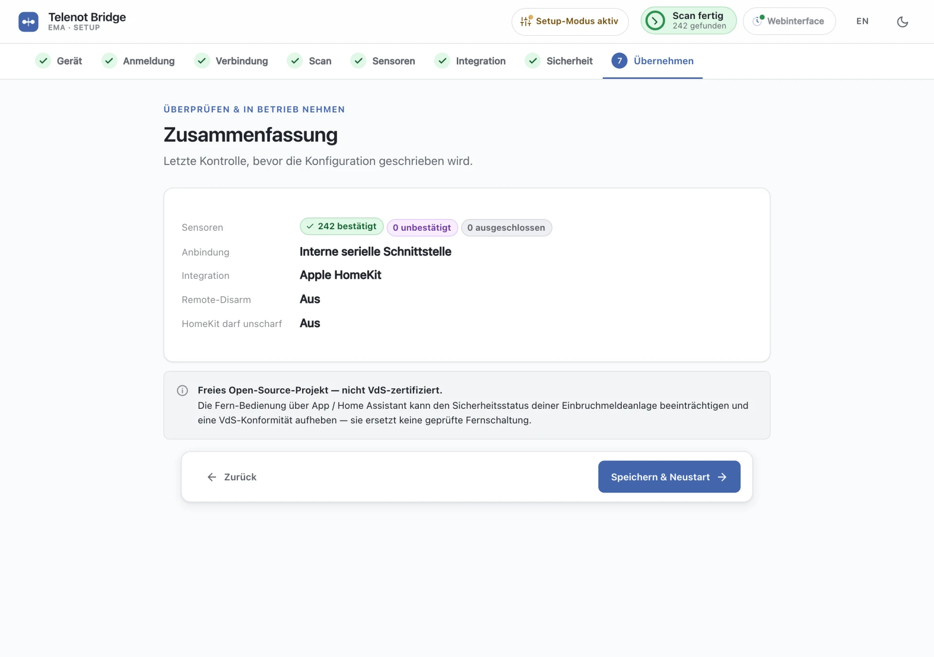 Zusammenfassung vor dem Speichern