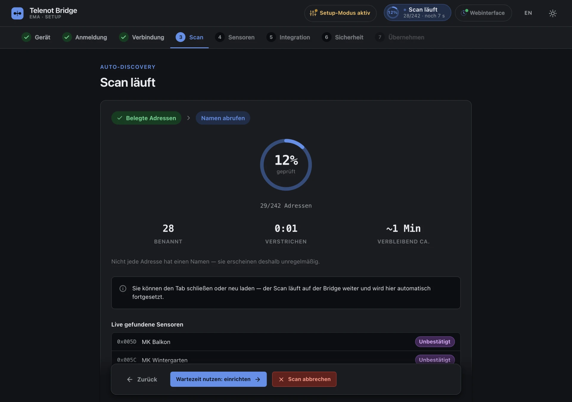 Discovery-Scan im Setup-Assistenten
