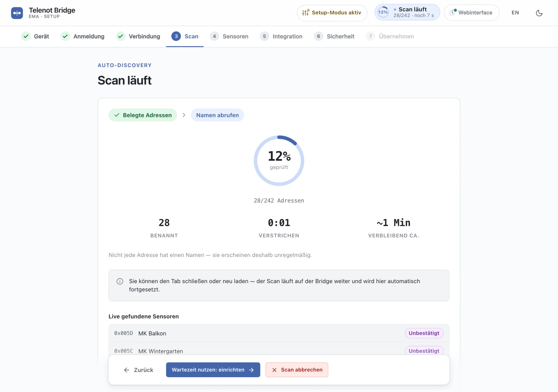 Discovery-Scan im Setup-Assistenten