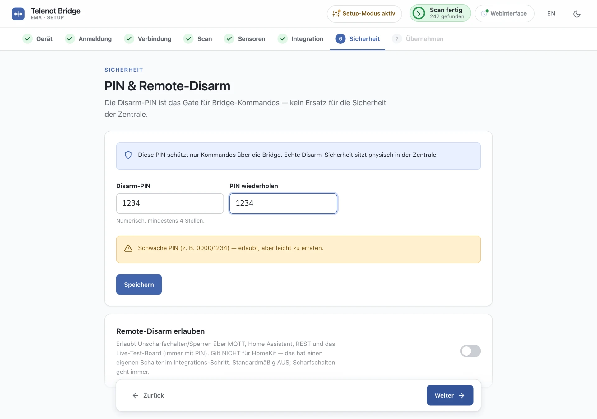 PIN und Sicherheit einstellen